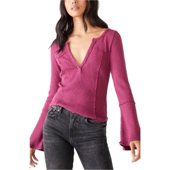 Free People Tops - Free People Give Me A Little Bell Sleeve Rib T Shirt Fairytale Magenta Medium